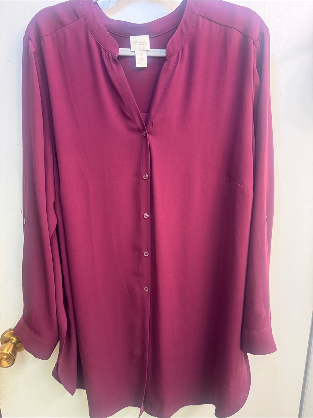 Chico's Deep Plum V-Neck Button-Front Tunic